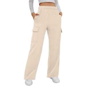 2025 femmes taille haute Cargo pantalons de survêtement Baggy polaire décontracté entraînement survêtement pantalon respirant poches taille moyenne couleur lavé - Product Image 3