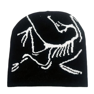 Gorro de Punto Negro con Bordado de Pato Blanco, Unisex, Estilo Casual, Talla Adulto 56-58CM - Product Image 1