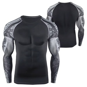 Premium Quality BJJ MMA Rash Guard Sublimation Compression Tights Shirt Set Customized Printed Long Sleeve Men's and Women - Product Image 2