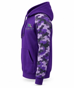 New Camo Style <b>Men's</b> <b>Purple</b> Camo Sleeve <b>Hoodie</b> Raglan Pullover Sweatshirt With Front Pocket - Product Image 3