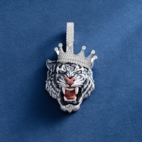 Collier pendentif couronne roi lion Moissanite glacé Collier pendentif animal en argent sterling 925 avec diamant rond