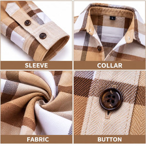 Camisa de franela a cuadros marrón para hombre, manga larga, estilo workwear, con botones y bolsillos en el pecho. - Product Image 6