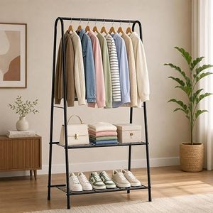 Minimalist Metal Clothing <b>Rack</b> With Three-Layer Storage For Bathroom Use Standing Type Multifunctional Design - Product Image 4
