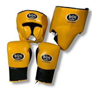 PremiumQuality Genuine Cowhide Leather No <b>Boxing</b> No Life <b>Boxing</b> <b>Set</b> Including Headgear Groin Guard Gloves - Product Image 3