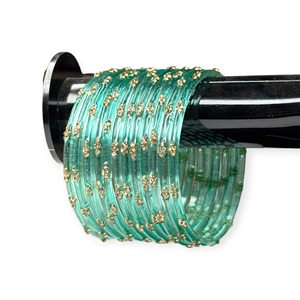 Most Selling Raindrop Sky Blue Glass Kashmiri <b>Bangles</b> with Gold Plated Detailing Premium Wedding <b>Set</b> for Women - Product Image 1