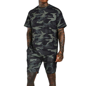Men's Sporty Summer Breathable Camo Print T-Shirt Set New <b>Camouflage</b> Print Short-Sleeve Top Notch Sportswear T-shirt Short Sets - Product Image 1