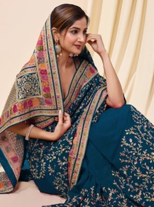 Sari de Mezcla de Seda Bordado Estilo Bollywood KV (Azul) - Product Image 3