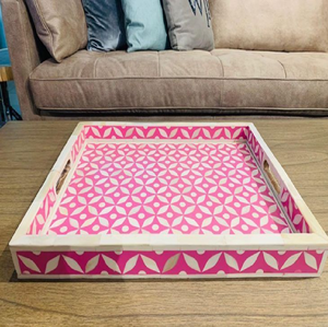 Bandeja de servir con incrustaciones de hueso en un brillante diseño de diamantes turquesa, disponible a precios de mayorista, con un diseño contemporáneo y audaz. - Product Image 2