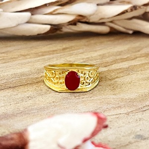 Bague Bohème Tendance en Filigrane et Pierres Précieuses pour Femme, en Laiton Plaqué Or 18K, avec Onyx Rouge en Spirale – Vente en Gros/OEM/ODM - Product Image 3