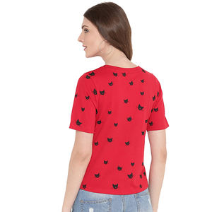 Camisetas Casuales de Verano para Mujer, Cuello Redondo, Color Rojo, 3D, Ecológicas, 100% Algodón, Corte Regular, Teñido Liso, Servicio OEM, Mejor Calidad - Product Image 4