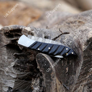 Cuchillo Plegable de Acero de Damasco de Grado Industrial UA Supplies, Hecho a Mano, con Mango de Madera, Hoja Recta de Punta Caída, ODM EDC - Product Image 2