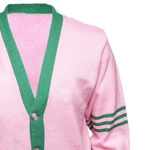 Pink Green Contrast Knitted <b>Cardigan</b> <b>Women</b> V Neck Long Sleeve Casual Solid Color Button Front <b>Sweater</b> Full Sleeve Regular Fit - Product Image 4