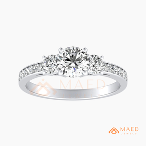 Classic Three Stone 925 Sterling <b>Silver</b> <b>Ring</b> | Round Brilliant Cut Engagement <b>Ring</b> | Pavé <b>Set</b> Side Stone Promise <b>Ring</b> - Product Image 5