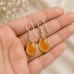 Natural Yellow Onyx Teardrop Dangle Earrings 925 <b>Sterling</b> <b>Silver</b> Bezel Set Gemstone Ear <b>Wire</b> Handmade Bohemian Jewelry Women - Product Image 6