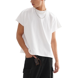 Men <b>White</b> Cap Sleeve Boxy T Shirt Sleeveless Muscle <b>Tee</b> Cotton Streetwear Wholesale Blank Tank Top - Product Image 2