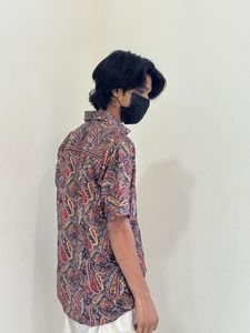 Men's Paisley Print Short Sleeve <b>Button</b> <b>Shirt</b> Unisex Casual Spring Summer Loose Fit V-neck Silk Breathable Knitted - Product Image 3