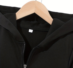 Customizable Kids Hooded Zip-Up Sweatshirt 100% Cotton Eco-Friendly Solid Black Printed Design Front and Back Casual Winter Wear - Product Image 4