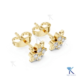 Lab Grown Diamond Floral Sunburst <b>Stud</b> Earrings 4 Stone Cluster 14K/18K Solid Gold Fine Women's Jewelry Wedding Anniversary Gift - Product Image 5