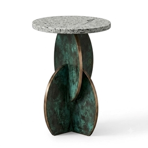 Indian Supplier Handcrafted <b>Round</b> <b>Side</b> <b>Table</b> with Wood Base and Brass Finish Accents for Living Room Home Furniture - Product Image 2