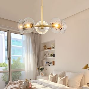 Lampadario a sospensione Sputnik moderno in stile Mid-Century a 5 luci, oro, 26 pollici, per sala da pranzo, con paralumi in vetro trasparente - Product Image 4