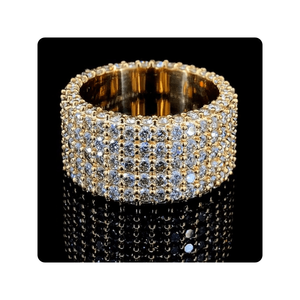 Anillo Hip Hop con Incrustaciones de Diamantes CVD en Cinco Filas, Plata 925 Chapada en Oro - Product Image 6