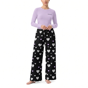 Women's Heart Print Pajama Set Long Sleeve O <b>Neck</b> Top Matching Long Pants Soft Elastic Waist Breathable Sleepwear - Product Image 4