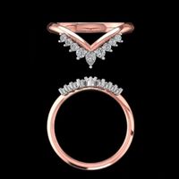 Bague de mariage en or rose avec diamants Chevron cultivés en laboratoire certifiés IGI, courbée en forme de V, style tiara, empilable, bijoux de mariée pour femme