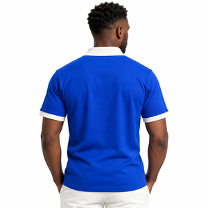 Phi Beta Sigma Royal Blue <b>Men</b>’s Polo <b>Shirt</b> with White <b>Collar</b> Greek Letter Pattern Quarter Zip Short Sleeve Casual Fraternity Top - Product Image 2