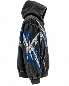 Sweat à capuche zippé oversize pour homme, noir, bleu, blanc, imprimé abstrait, streetwear, tricoté en polyester, vêtement d'automne - Product Image 3