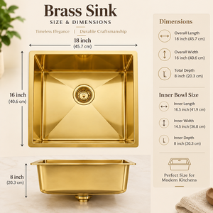 Évier de cuisine carré en laiton doré avec drain inférieur à rainure en X, vasque simple à encastrer sous plan, évier de préparation de bar en laiton brossé de luxe - Product Image 2