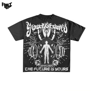 Camisetas de color sólido con estampado vintage para hombre, estilo americano, corte holgado y extragrande, cuello redondo, mezcla de algodón de 250 g/m², fabricante. - Product Image 2