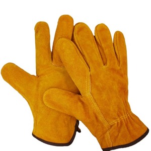 Gants de travail en cuir jaunes avec bordure rouge pour une utilisation en extérieur, unisexe, protection toutes saisons - Product Image 2