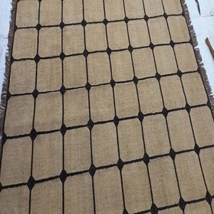 Handmade Checkered Wool Jute Area Rug Natural Woven Geometric Dhurrie Kilim Farmhouse Boho Floor Rug Living Room Bedroom Decor - Product Image 2