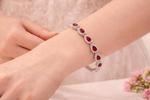 Bracelet en rubis naturel pour la Saint-Valentin, coupe poire, or blanc 18 carats, pierre précieuse rouge de luxe, cadeau pour femme, anniversaire - Product Image 2