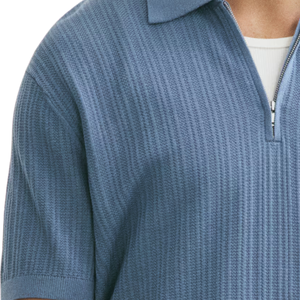 Polo de Punto Texturizado Ajustado Personalizado para Hombre, Transpirable, con Textura Acanalada, Manga Corta, Fabricación OEM, Venta al Por Mayor - Product Image 5