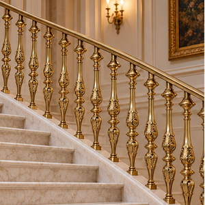Renaissance Metalwork Brass Railing with Carved Teardrop Balusters for Luxury Hotels Villas <b>Handrail</b> and Balustrade - Product Image 2