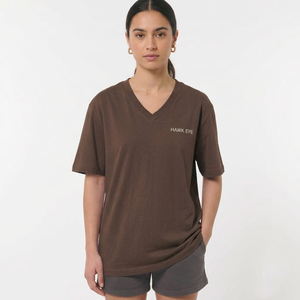 T-shirt oversize pour femme, col en V, en coton marron, coupe ample minimaliste, manches courtes, couleur unie - Product Image 6