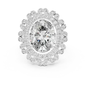 Dramatic 6 Carat Lab Grown Diamond Double Halo <b>Ring</b> In Solid <b>Gold</b> With Radiant Center Stone And Luxurious <b>Cocktail</b> Appeal - Product Image 5