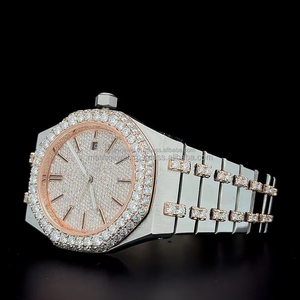 Custom 1 of 1 moissanite Diamond Watch High Quality Iced Out VVS Clarity rose <b>gold</b> two tone Stainless Steel watch with BOX - Product Image 4