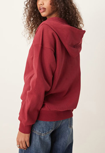 Sudadera con capucha y cremallera para mujer de tu marca, roja, de algodón, tejida, de manga larga, con logo bordado, para uso casual y de otoño. - Product Image 5