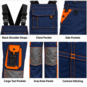 Salopette de travail robuste en coton respirant pour homme, pantalon de travail personnalisé avec poches cargo, genouillères renforcées, ajustable - Product Image 4