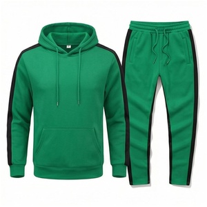 Ensemble de survêtement vert pour homme, à capuche, manches longues, couleur unie, respirant, décontracté, pour l'automne, coupe régulière, poches latérales, cordon de serrage - Product Image 1