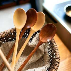 Juego de Cucharas de Madera Hechas a Mano, Forma Ovalada, Pulimentadas, Rústicas, Naturales, Duraderas, Utensilios de Cocina para Uso Doméstico - Product Image 1