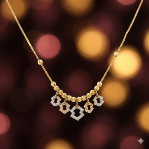 Cadena con Colgante de Oro Sólido de 22K con Dijes Geométricos con Incrustaciones de Diamantes para Mujer - Product Image 2
