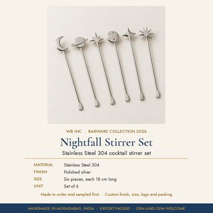 Juego de 6 Agitadores de Cócteles de Acero Inoxidable, Palitos para Bebidas con Diseño de Luna y Estrella, Herramientas de Bar - Product Image 2