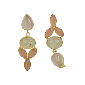 Boucles d'oreilles pendantes classiques en or plaqué 14 carats avec chalcédoine naturelle et quartz rose, faites à la main, pour mariage féminin - Product Image 4