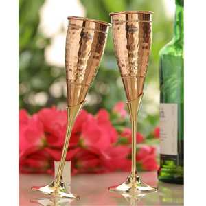 Ensemble de flûtes à champagne en cuivre martelé, finition dorée élégante, verrerie pour mariage, fête, bar, hôtel, dîner et célébrations - Product Image 4