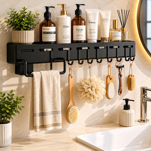 Premium 3-in-1 Bathroom Wall Organizer with Towel Holder and Toiletry <b>Storage</b> Rack - Product Image 1