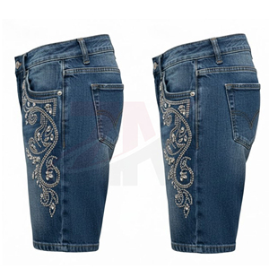 Fabricante Mayorista de Ropa: Shorts de Mezclilla Premium para Hombre con Adornos de Piedras, Ropa Urbana de Lujo, OEM Personalizado - Product Image 3