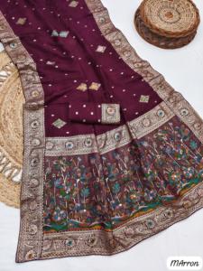 Traditional <b>Silk</b> Saree with Meenakari Weaving Design All Over Rich Flowery Pattern-Party Diwali & Prom Wear - Product Image 6